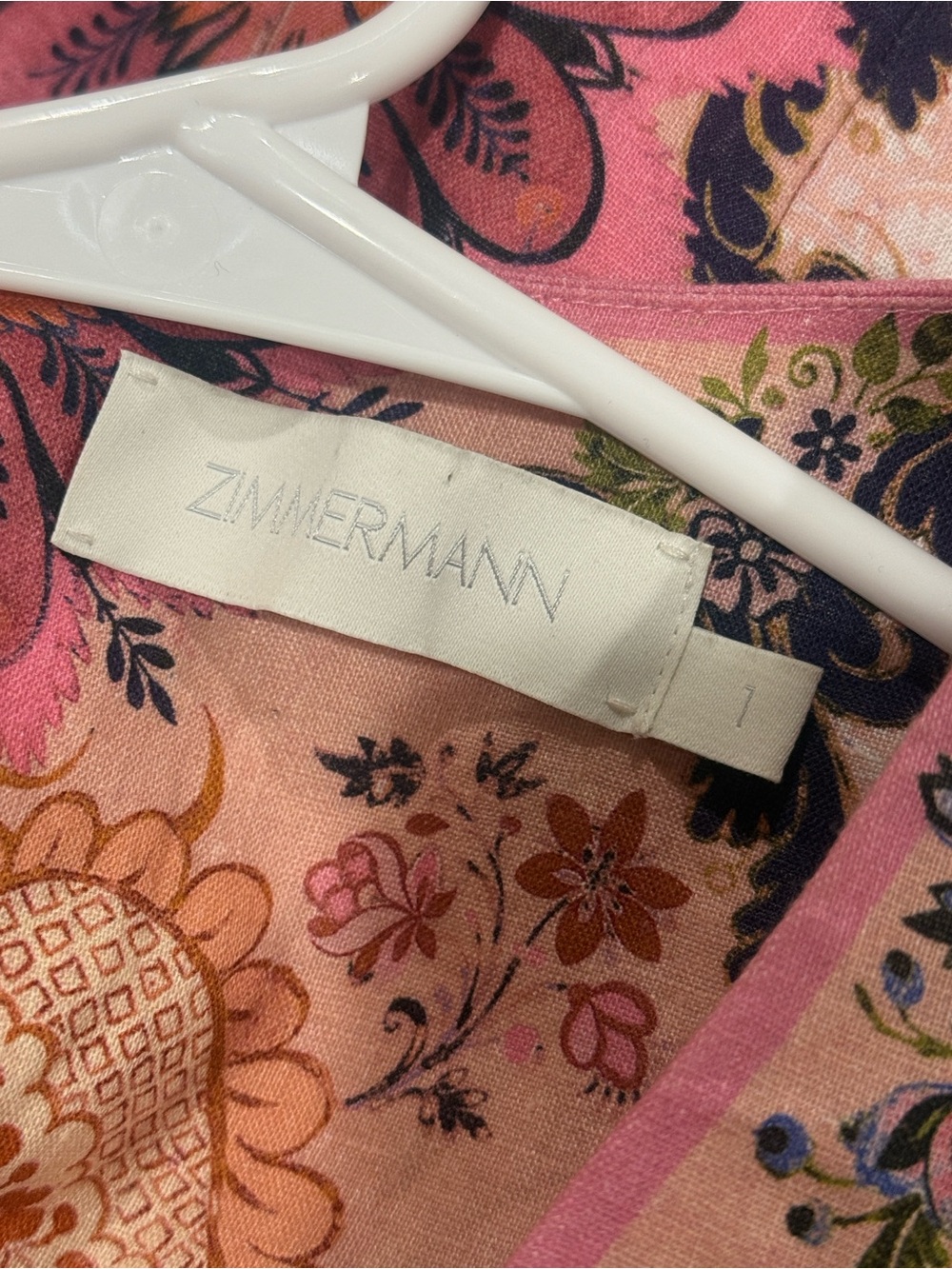 Zimmermann Pink and Navy Floral Puff-Sleeve Mini Dress - Picture 6 of 7